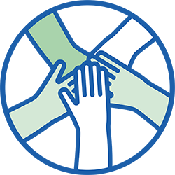 five hands on each other icon